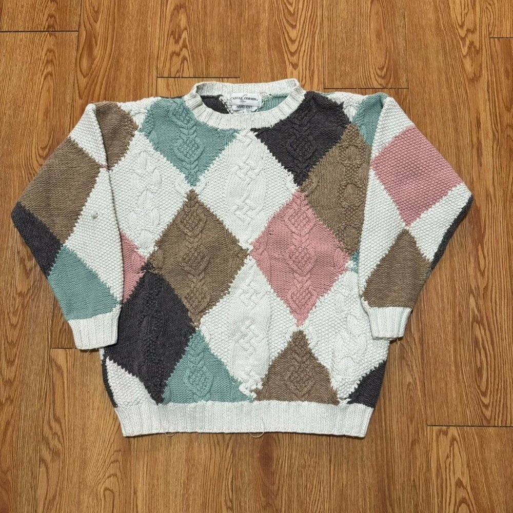 Vintage‎ Multicolor Hand Knit Geometric Pattern Sweater